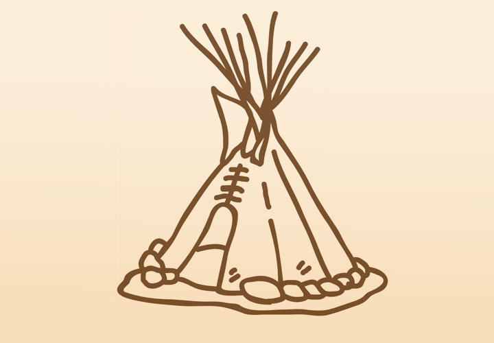 Hand-drawn teepee sketch with stone circle